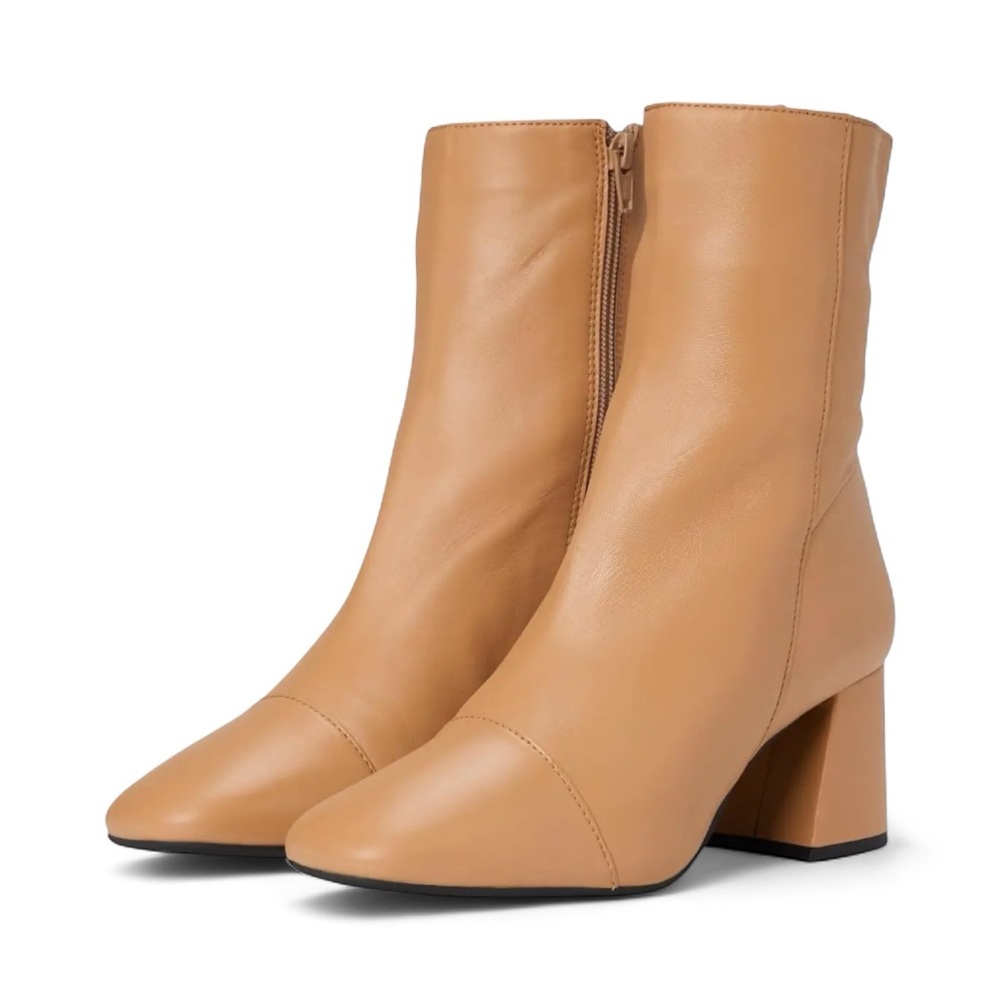 Free People Wisteria Ankle heeled Boots camel leather tan zip‎ up women’s size 8